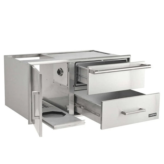 Coyote 42" Access Door With Storage & Warming Drawer Combo