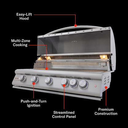 Blaze - LTE+ 40-in 5-Burner Built-In Propane Grill w/ Lift-Assist Hood & Rear Infrared Burner - BLZ-5LTE3
